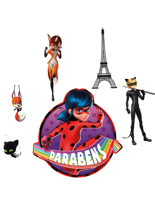 DECORACAO DE BOLO CENARIO LADYBUG CORE COM 6 UNIDADES REGINA