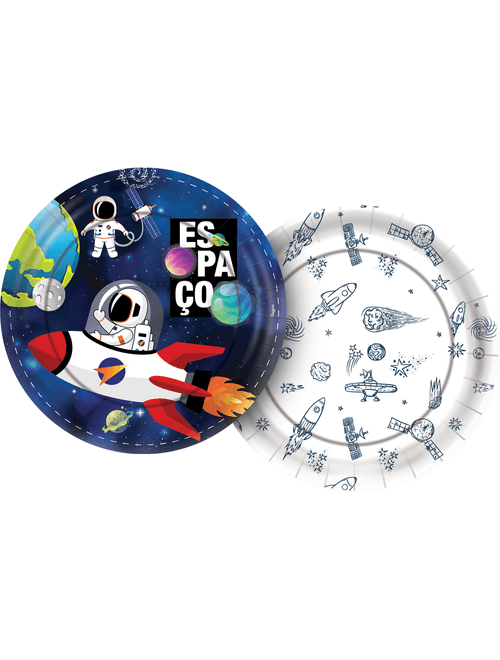 PRATO DE PAPEL REDONDO ESPACIAL 18 CM COM 12 UNIDADES REGINA