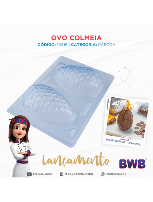 FORMA PARA OVO DE PASCOA ESPECIAL COLMEIA SILICONE 3 PARTES BWB