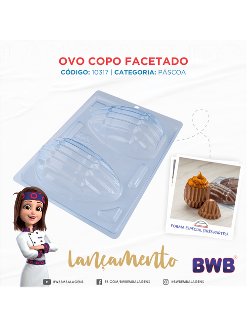 FORMA PARA OVO DE PASCOA ESPECIAL COPO FACETADO SILICONE 3 PARTES BWB