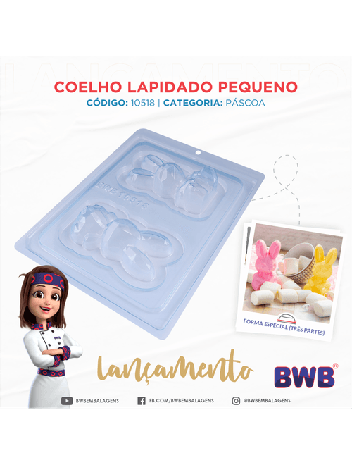 FORMA COELHO LAPIDADO PEQUENO SILICONE 3 PARTES BWB