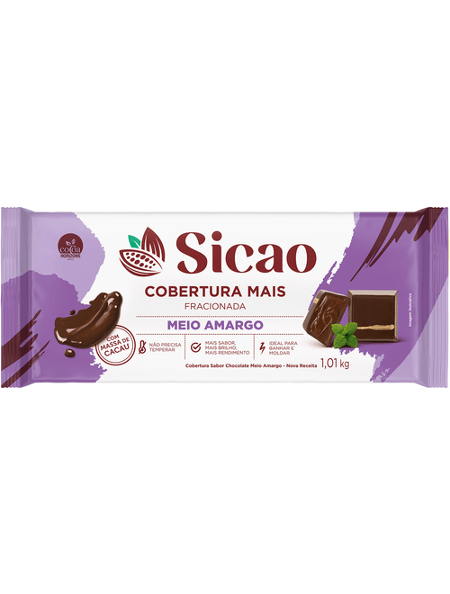 CHOCOLATE COBERTURA MAIS FRACIONADA MEIO AMARGO BARRA 1,01KG SICAO