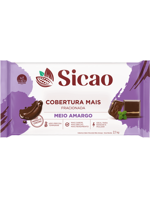 CHOCOLATE COBERTURA MAIS FRACIONADA MEIO AMARGO BARRA 2,1KG SICAO