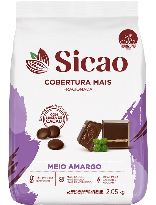CHOCOLATE COBERTURA MAIS FRACIONADA MEIO AMARGO GOTAS 2,05KG SICAO