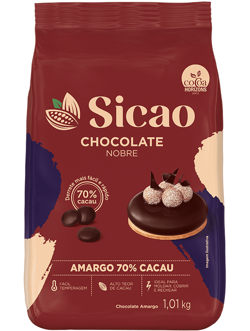 CHOCOLATE NOBRE AMARGO 70% CACAU GOTAS 1,01KG SICAO