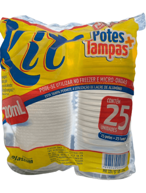 KIT POTE COM TAMPA 200ML CONTEM 25 UNIDADES PLASZOM