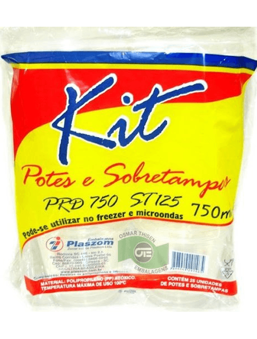 KIT POTE COM TAMPA 750ML CONTEM 25 UNIDADES  PLASZOM