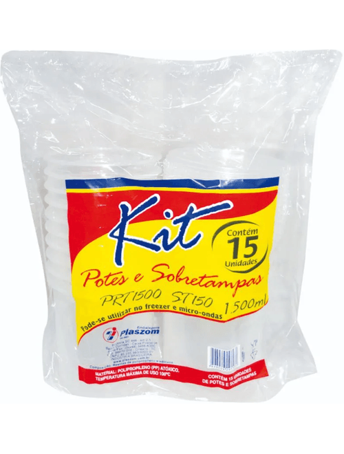 KIT POTE COM TAMPA 1500ML CONTEM 15 UNIDADES  PLASZOM