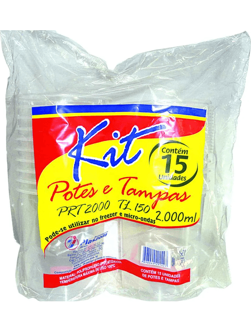KIT POTE COM TAMPA 2000ML CONTEM 15 UNIDADES PLASZOM