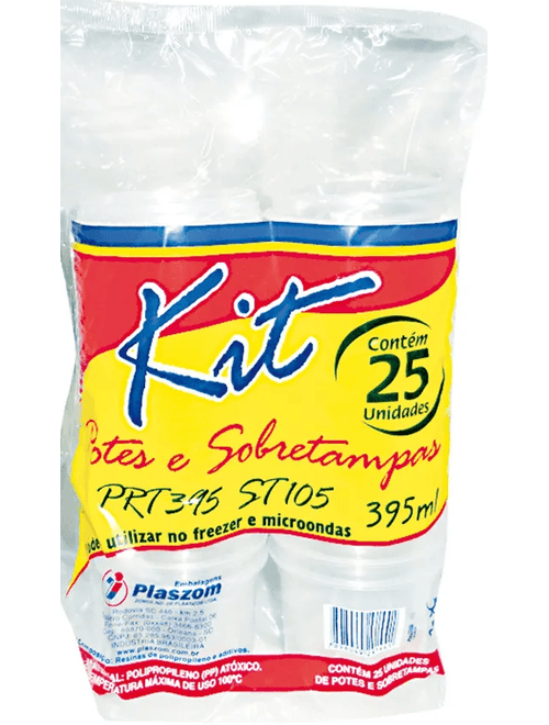 KIT POTE COM TAMPA 395ML CONTEM 25 UNIDADES PLASZOM