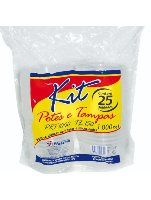 KIT POTE COM TAMPA 1000ML CONTEM 25 UNIDADES PLASZOM