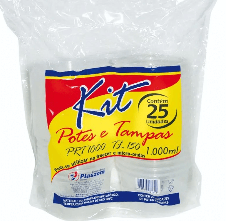 KIT POTE COM TAMPA 1000ML CONTEM 25 UNIDADES PLASZOM - Doces Vaz