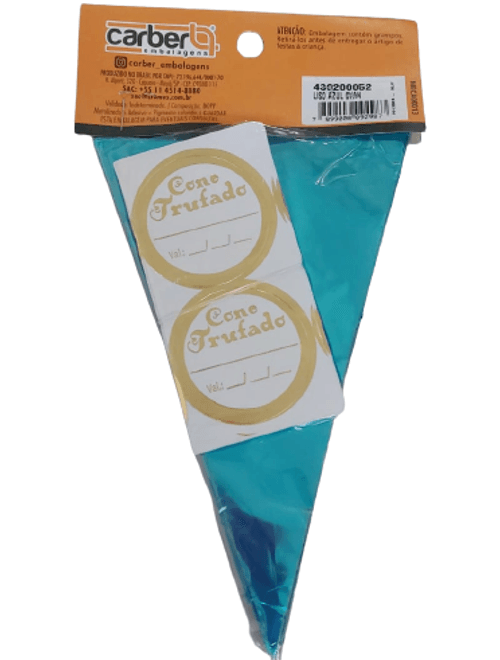 EMBALAGEM PARA CONE TRUFADO 10X15CM COM 50 UNIDADES AZUL CYAN CARBER