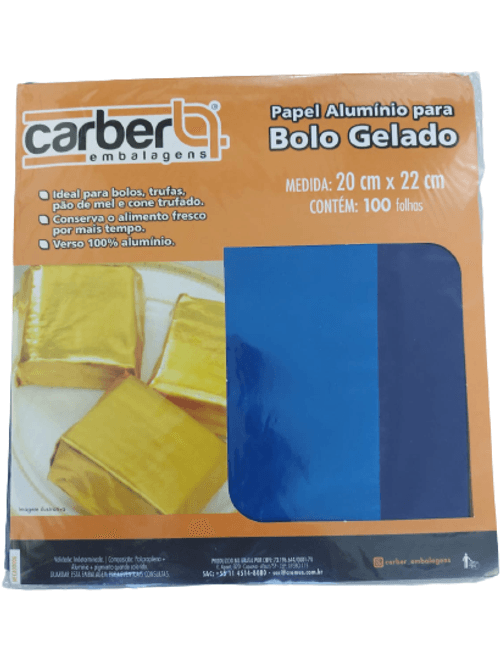 PAPEL ALUMINIO PARA BOLO GELADO AZUL ESCURO 20X22 CM COM 100 UNIDADES CARBER