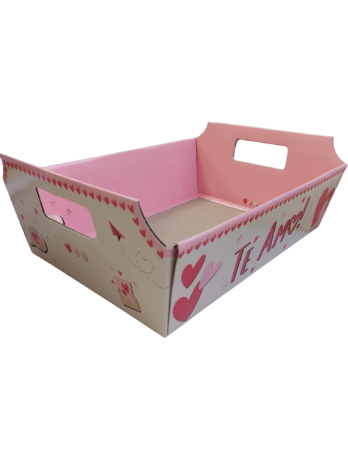 BANDEJA VINTAGE TE AMO 26X18X8,5CM NATURAL E ROSA ALBANO
