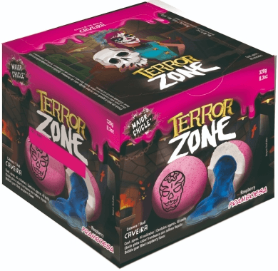 CHICLETE CAVEIRA TERROR ZONE DE FRAMBOESA 320G SUKEST - Doces Vaz