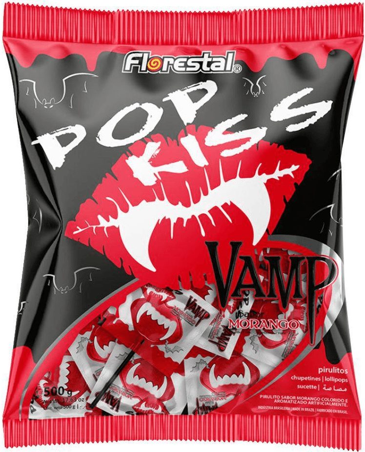 PIRULITO POP KISS VAMPIRO MORANGO 500G FLORESTAL - Doces Vaz