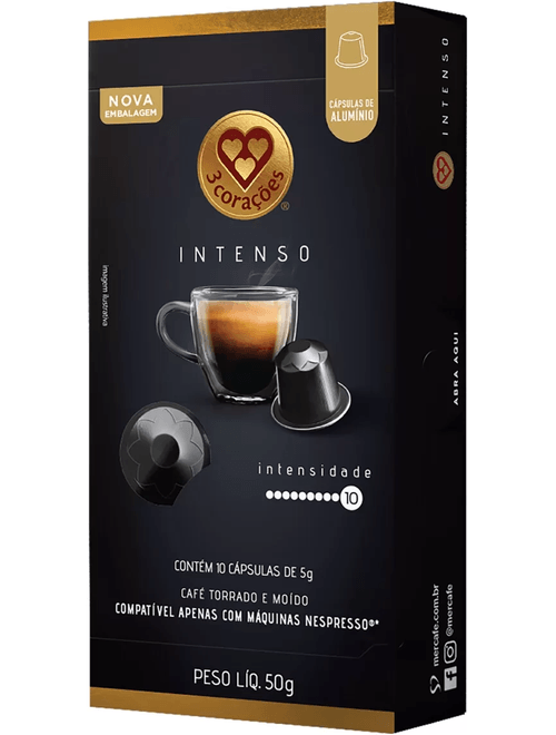 CAPSULAS DE CAFE TORRADO E MOIDO INTENSO COM 10 UNIDADES 3 CORACOES