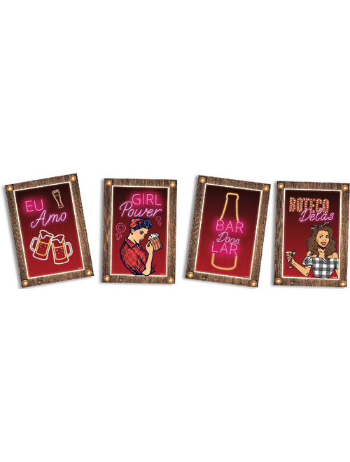 QUADROS DECORATIVOS BOTECO DELAS COM 4 UNIDADES FESTCOLOR