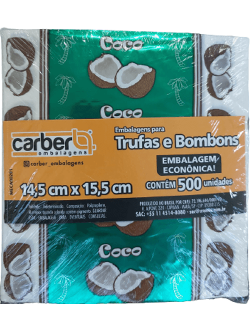 EMBALAGEM PARA TRUFAS E BOMBONS 14,5X15,5 CM COM 500 UNIDADES COCO CARBER