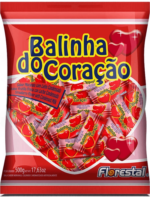 BALA DURA CORACAO DE MORANGO 500G FLORESTAL