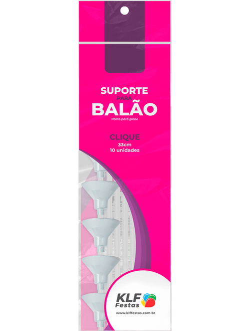 KIT SUPORTE PARA BALAO CLIQUE 33CM COM 10 UNIDADES CRISTAL KLF FESTAS