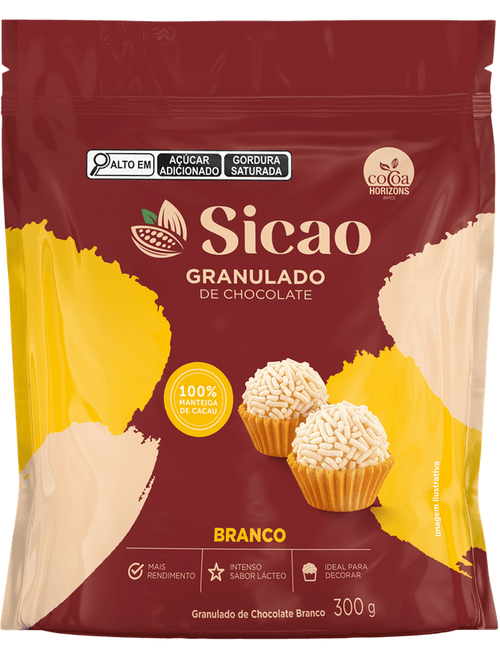 CHOCOLATE GRANULADO BRANCO 100% MANTEIGA DE CACAU 300G SICAO