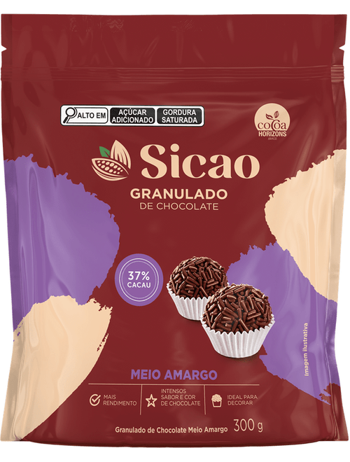 CHOCOLATE GRANULADO MEIO AMARGO 37% CACAU 300G SICAO