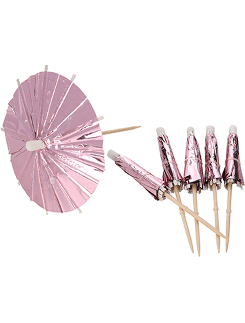 PALITO DECORATIVO GUARDA CHUVA ROSE 10CM COM 12 UNIDADES SILVER FESTAS
