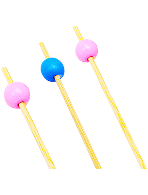 PALITO DE BAMBU PARA PETISCO COM ENFEITE ROSA E AZUL 12CM COM 20 UNIDADES SILVER FESTAS