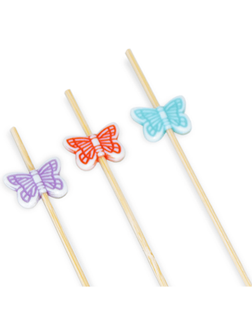 PALITO DE BAMBU PARA PETISCO COM ENFEITE BORBOLETA COM 20 UNIDADES SILVER FESTAS