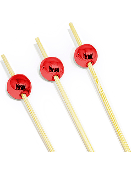 PALITO DE BAMBU PARA PETISCO COM ENFEITE VERMELHO 12CM COM 20 UNIDADES SILVER FESTAS