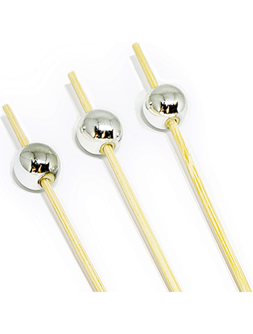 PALITO DE BAMBU PARA PETISCO COM ENFEITE PRATA 12CM COM 20 UNIDADES SILVER FESTAS