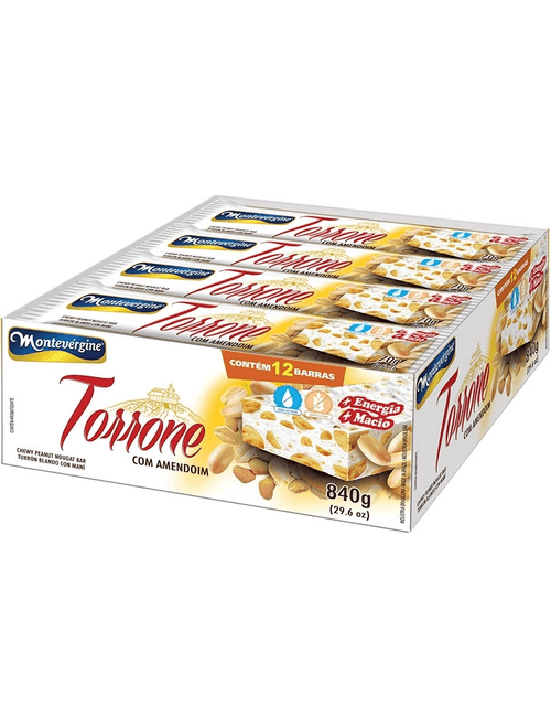 DOCE TORRONE COM AMENDOIM CAIXA 840G CONTEM 12 BARRAS MONTEVERGINE