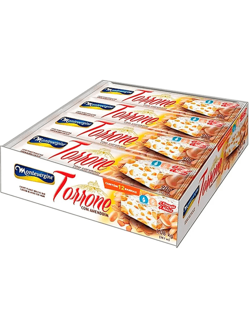 DOCE TORRONE COM AMENDOIM CAIXA 1,08KG CONTEM 12 BARRAS MONTEVERGINE