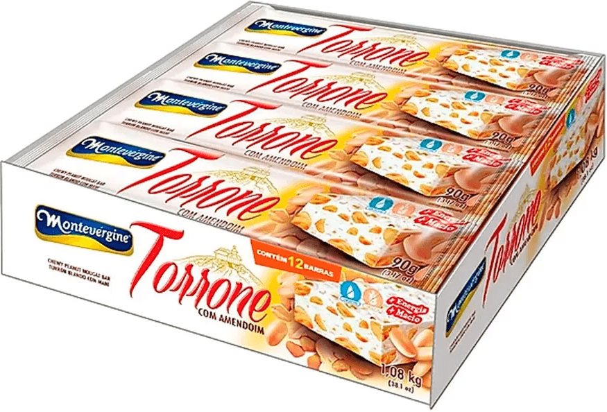 DOCE TORRONE COM AMENDOIM CAIXA 1,08KG CONTEM 12 BARRAS MONTEVERGINE ...