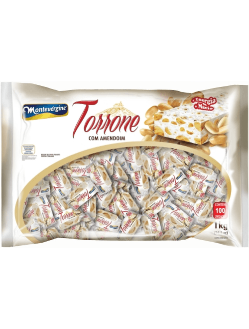 DOCE MINI TORRONE COM AMENDOIM 1KG COM 100 UNIDADES MONTEVERGINE
