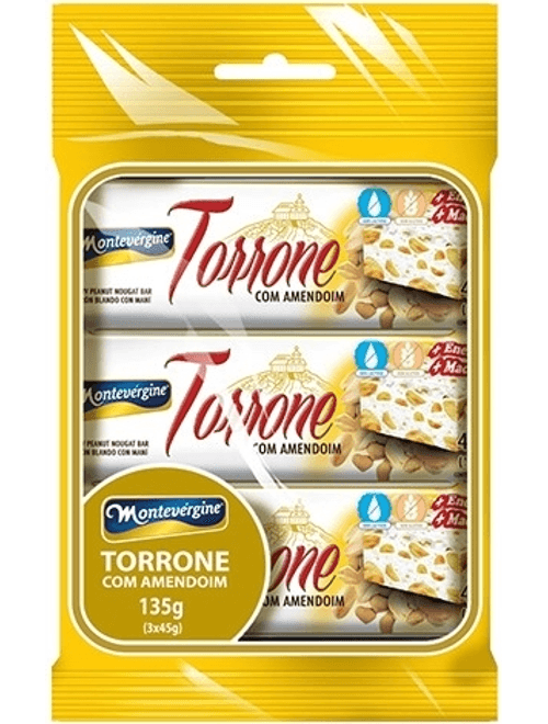 DOCE TORRONE COM AMENDOIM 135G COM 3 UNIDADES MONTEVERGINE