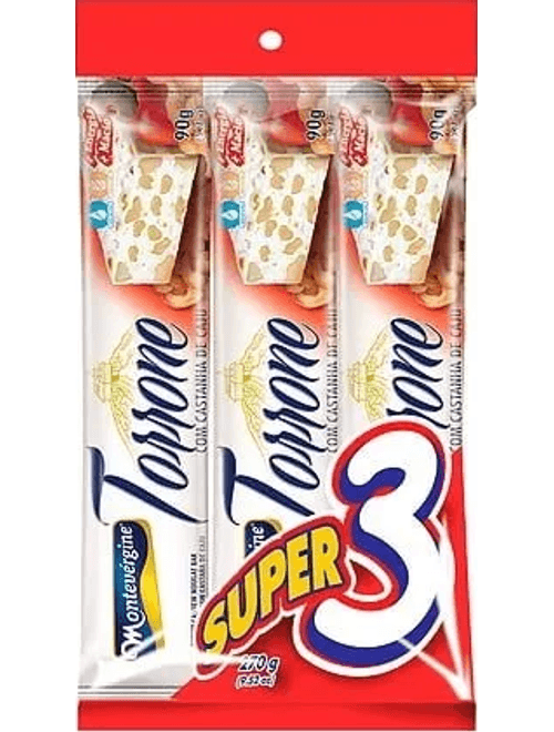DOCE TORRONE COM CASTANHA DE CAJU 270G COM 3 UNIDADES MONTEVERGINE