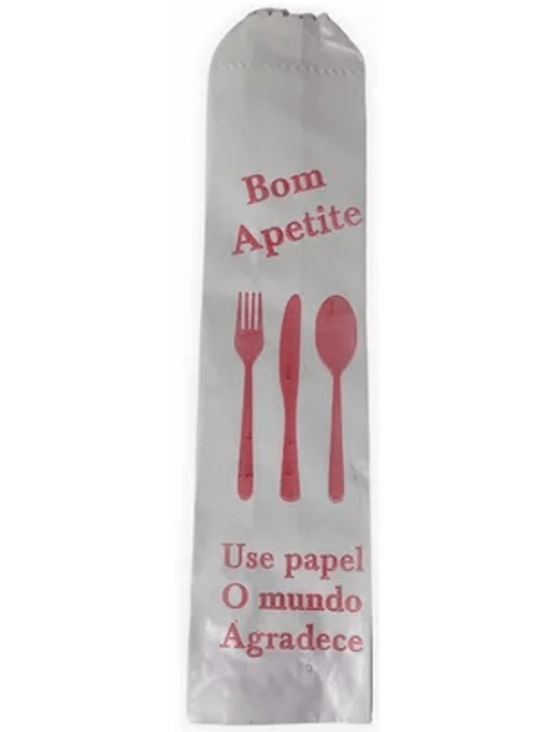 SACO DE PAPEL TALHERES COM IMPRESSAO PLASTIFICADO COM 100 UNIDADES TRES PINHEIROS