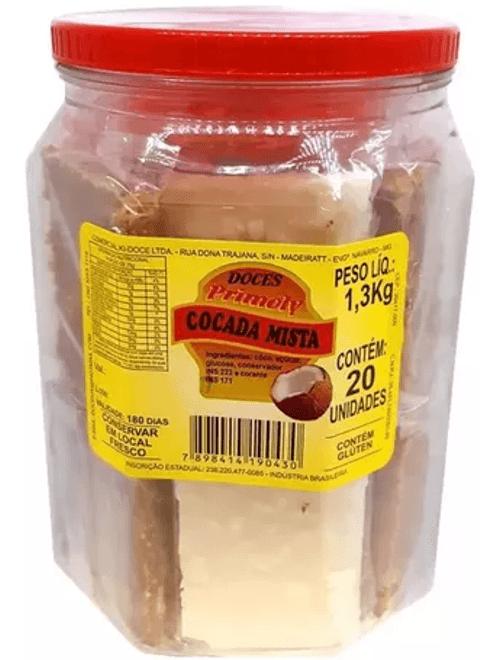 COCADA MISTA QUADADA COM 20 UNIDADES 1,3KG PRIMOLY