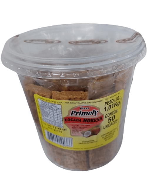 COCADA MORENA QUADRADA COM 50 UNIDADES 1,01KG PRIMOLY