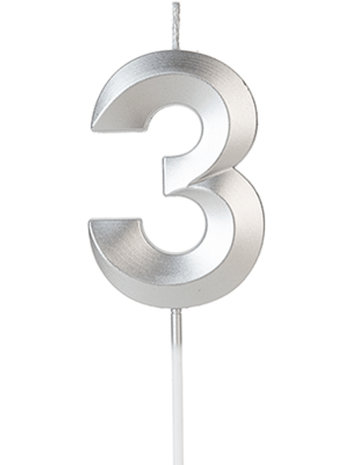 VELA DESIGN PRATA NUMERO 3 SILVER FESTAS