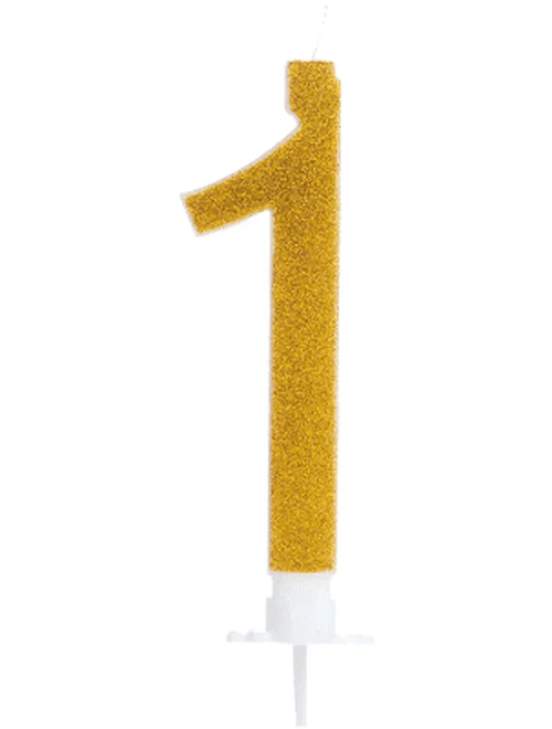 VELA GRANDE COM GLITTER DOURADA NUMERO 1 SILVER FESTAS