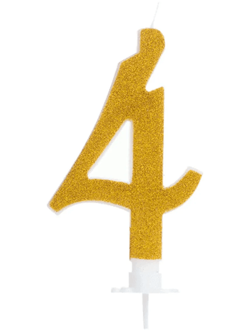 VELA GRANDE COM GLITTER DOURADA NUMERO 4 SILVER FESTAS