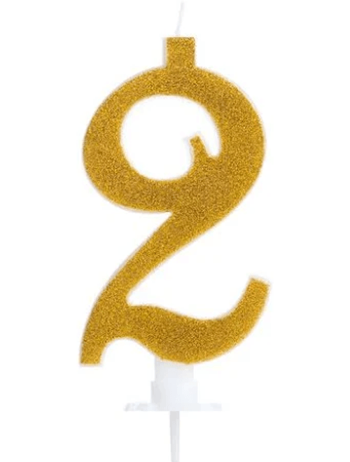 VELA GRANDE COM GLITTER DOURADA NUMERO 2 SILVER FESTAS