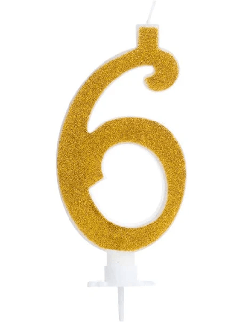 VELA GRANDE COM GLITTER DOURADA NUMERO 6 SILVER FESTAS