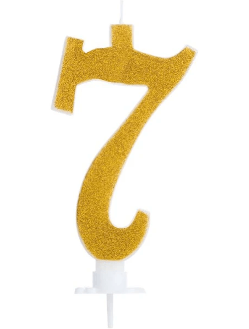 VELA GRANDE COM GLITTER DOURADA NUMERO 7 SILVER FESTAS