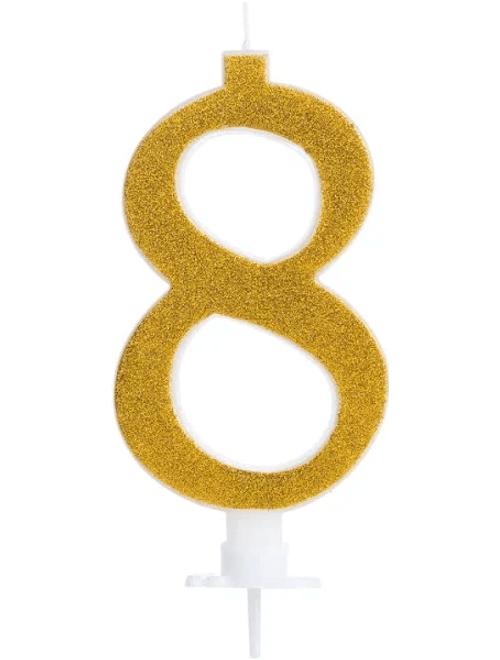 VELA GRANDE COM GLITTER DOURADA NUMERO 8 SILVER FESTAS