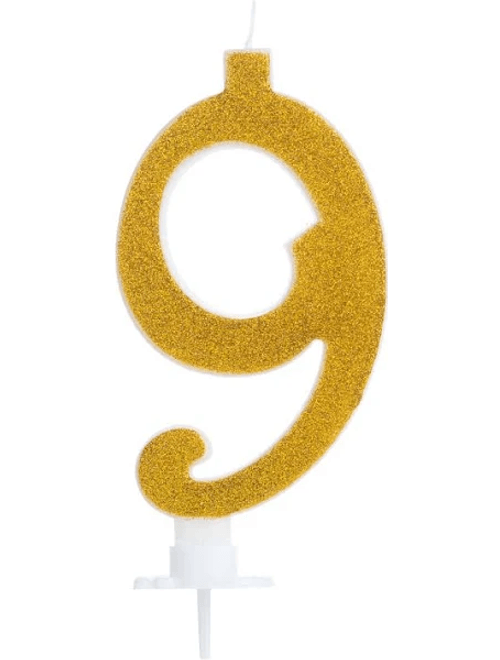 VELA GRANDE COM GLITTER DOURADA NUMERO 9 SILVER FESTAS